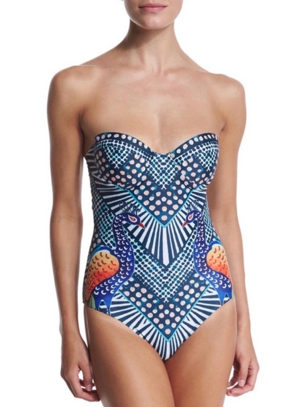 Mara Hoffman Peacock-Printed Bustier One-Piece Swimsuit